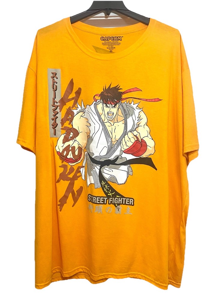 Capcom Street Fighter T Shirt Men’s 5XL Ryu Large 2 Sided Graphic Print Yellow