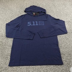 NEW 5.11 Tactical Shirt Mens L Blue Hooded Long Sleeve Hoodie Graphic Logo Tee