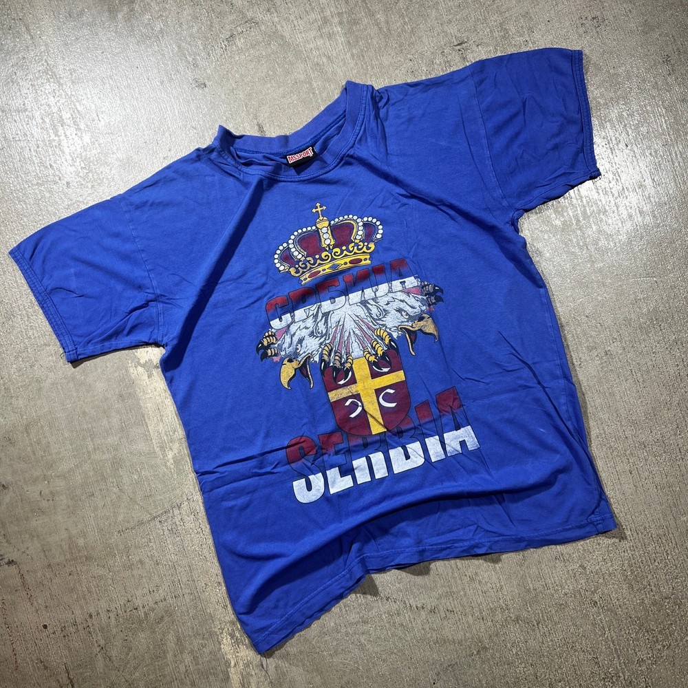 Vintage 90s Czech Republic T-Shirt Blue National Crest Eagle Medium