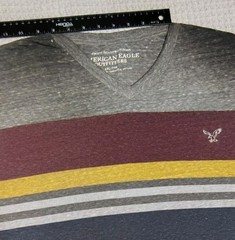 American Eagle Tee XXL Navy Maroon Grey Yellow Stripes Athletic Fit Y2K Preppy