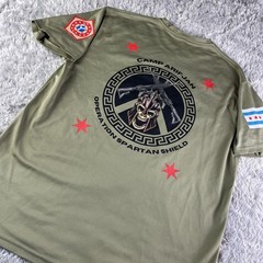 Army Combat Unit Shirt Mens Large Green Operation Spartan Shield Kuwait Skull