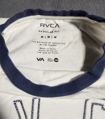 RVCA T-Shirt Men Medium Off White Blue Crew Neck Long Sleeve Tee Logo Pull Over