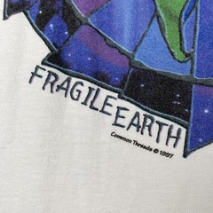 Vtg Delta Large White Shirt Fragile Earth Common Threads 90s Made In USA Art Tee