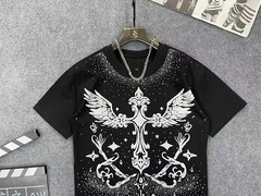 Men Fashion Luxury Trend Cross Wing Drills Rhinestone Diamond Streetwear T-Shirt
