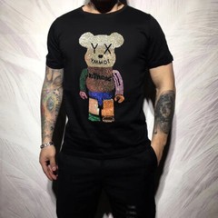 New Fashion Hot Drill Bear Rhinestones Trend Cotton Summer Luxury Men T-Shirt