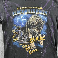 Vintage Sturgis Shirt Mens Large Black Purple Lightning Wolf Biker Rally AOP