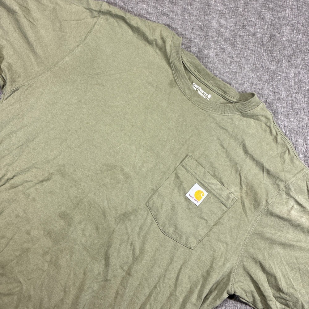 Carhartt Pocket T-Shirt Men Large Green Loose Fit Distressed Work Shirt Workwear