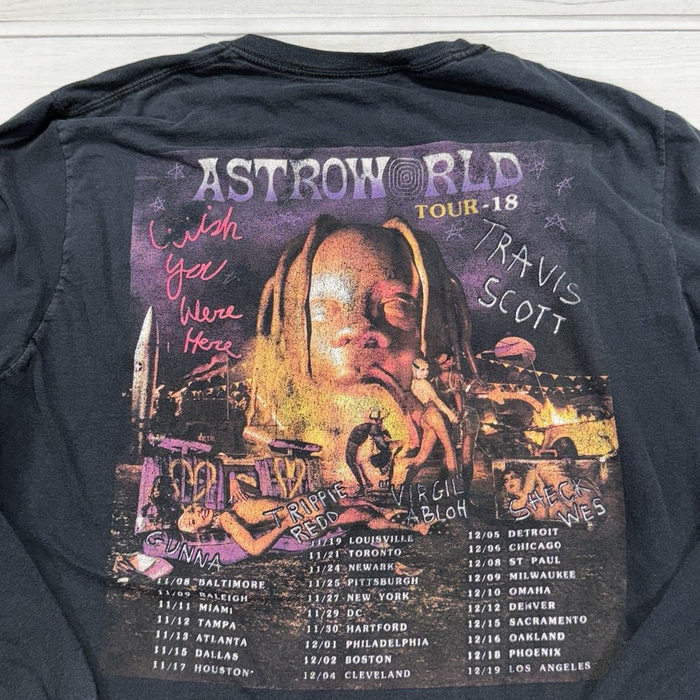 Travis Scott Astroworld Tour T-Shirt Adult L Black Wish You Were Here Rap