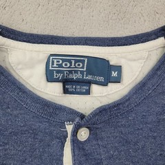 Polo Ralph Lauren Henley Shirt Mens Medium Blue Long Sleeve Lined Button Tee