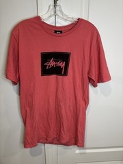 VTG Stussy T Shirt Mens M Pink Graphic Short Sleeve Black Logo