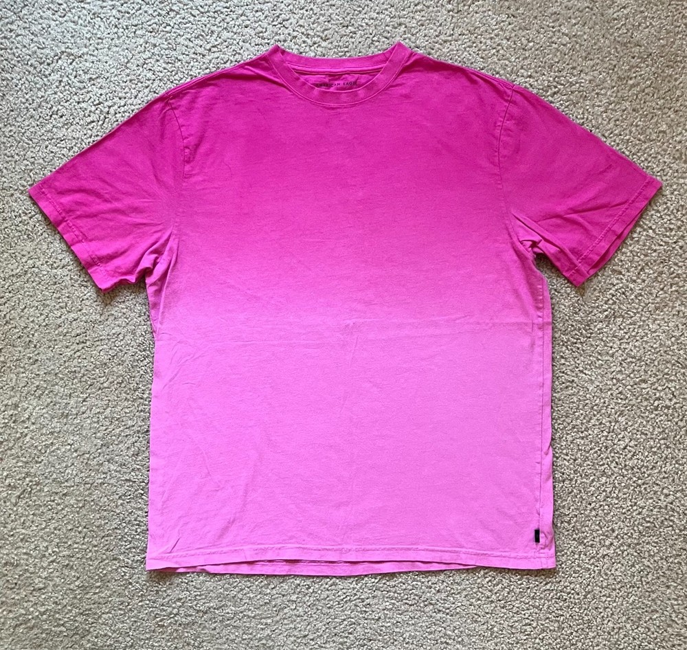 American Eagle Neon Pink Dip Dye Effect Heavy Cotton Pocket Tee Mens T-Shirt L