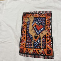Susan Walpole Shirt Adult L Crop Art Camel Rug Geometric Graphic White Orange