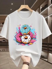 Men’S T-Shirt with Colorful Donut Print, Featuring Blue And Pink Paint Splashes