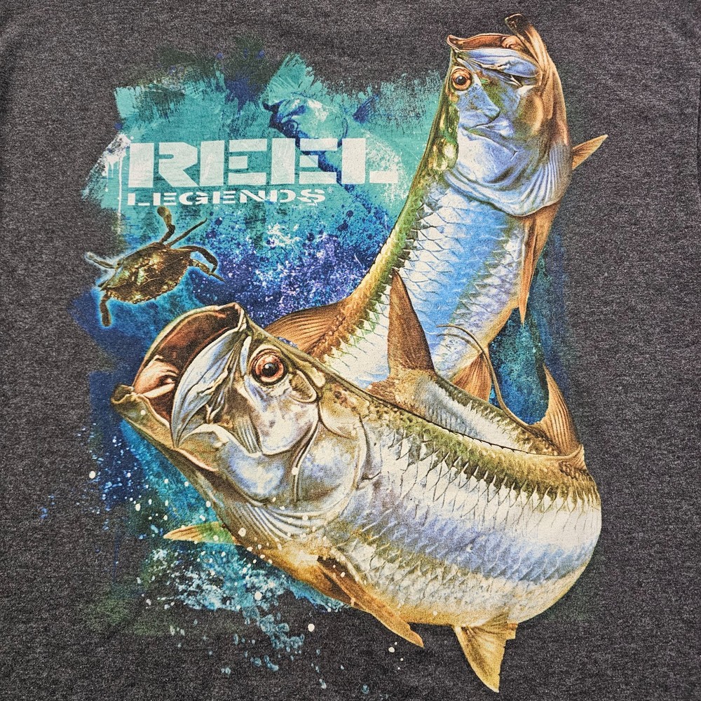 Reel Legends Fish Gray Long Sleeve Cotton T-Shirt Men’s M