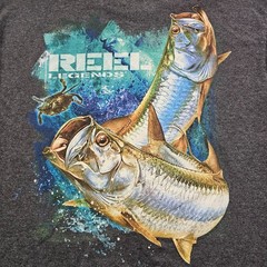Reel Legends Fish Gray Long Sleeve Cotton T-Shirt Men’s M
