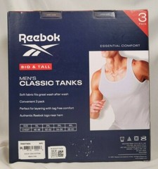 Reebok 3 Pack Ribbed Tanks White BIG 3XL, 100% Cotton, Tag-Free FREE SHIPPING!