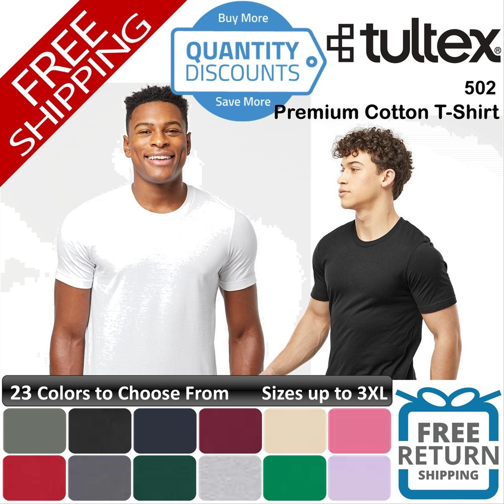 🔥 Tultex Men Premium combed ring-spun Cotton T-shirt top Up To 3XL 502