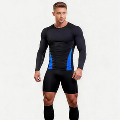 2 Packs Athletic Long Sleeve Compression Shirts Dry Fit Sports Gym Shirts Blue