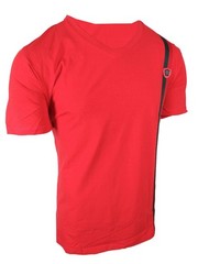 Mens T- Shirt Italian Side Sport Stripe Badge V-Neck Slim Fit Stretch Casual