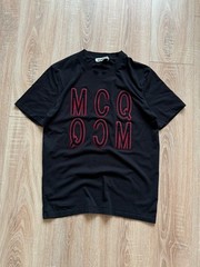 MCQ Alexander McQueen Men’s Black Flocked Logo Graphic T-Shirt Red Outline Sz L