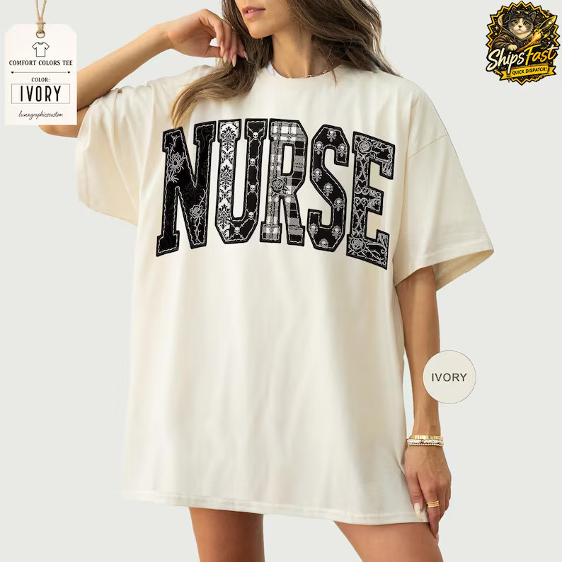 Nurse Shirt, Retro 90s Medical Graphic Tee, Vintage Floral Patchwork Nurse