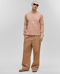 Mode of One Mens Long Sleeve Relaxed Fit Stripe TShirt in Cinnamon Brûlée size S