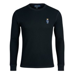 Polo Ralph Lauren Polo Bear Waffle Knit Thermal Sleep Shirt Black Preppy Size M