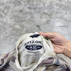 Arizona Jean Co Shirt Mens Small Tan Blue Striped Henley Pocket knit preppy
