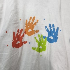 Port & Company Mens White Handprint Graphic T-Shirt Large Ring Spun Cotton Tee