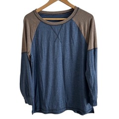 Unisex M Brown Blue Henley Shirt Long Sleeve Lightweight Casual Pullover Comfort
