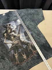 Vintage AOP SKELETON PLAYING GUITAR T-SHIRT GRAY TIE-DYE JAMES RYMAN SKULBONE