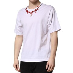 DOLCE & GABBANA T-shirt White Embellished Cotton Crew Neck IT46/US36/S 600usd