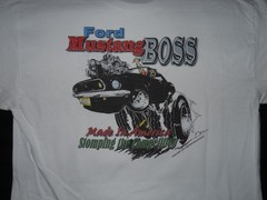 “Ford Mustang BOSS” : DTG PRINT on 100% COTTON WHITE T-Shirt Size XLGE