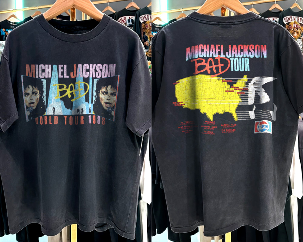 1988 Michael Jackson Bad World Tour T-Shirt Vintage MJ Concert Black Tee S-5XL