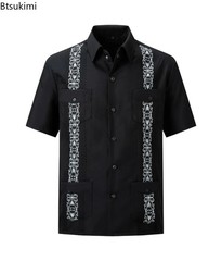 2026 Men’s Guayabera Shirts Zipper Lapel Traditional Casual Short Sleeve Shirt F