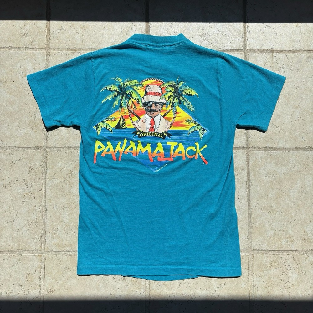 Vintage 90s Panama Jack Blue Graphic T Shirt Large Single Stitch Made In USA