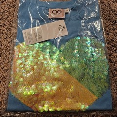 NWT Queer Eye Cyan Sequin Tee Blue Heart Graphic T-Shirt QE116-S Size Small