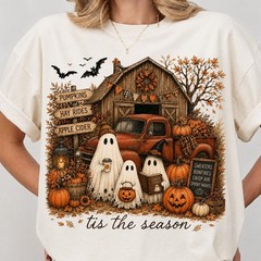 Tis The Season Ghost Shirt Pumpkin Patch Farmhouse Halloween Fall Unisex Tee