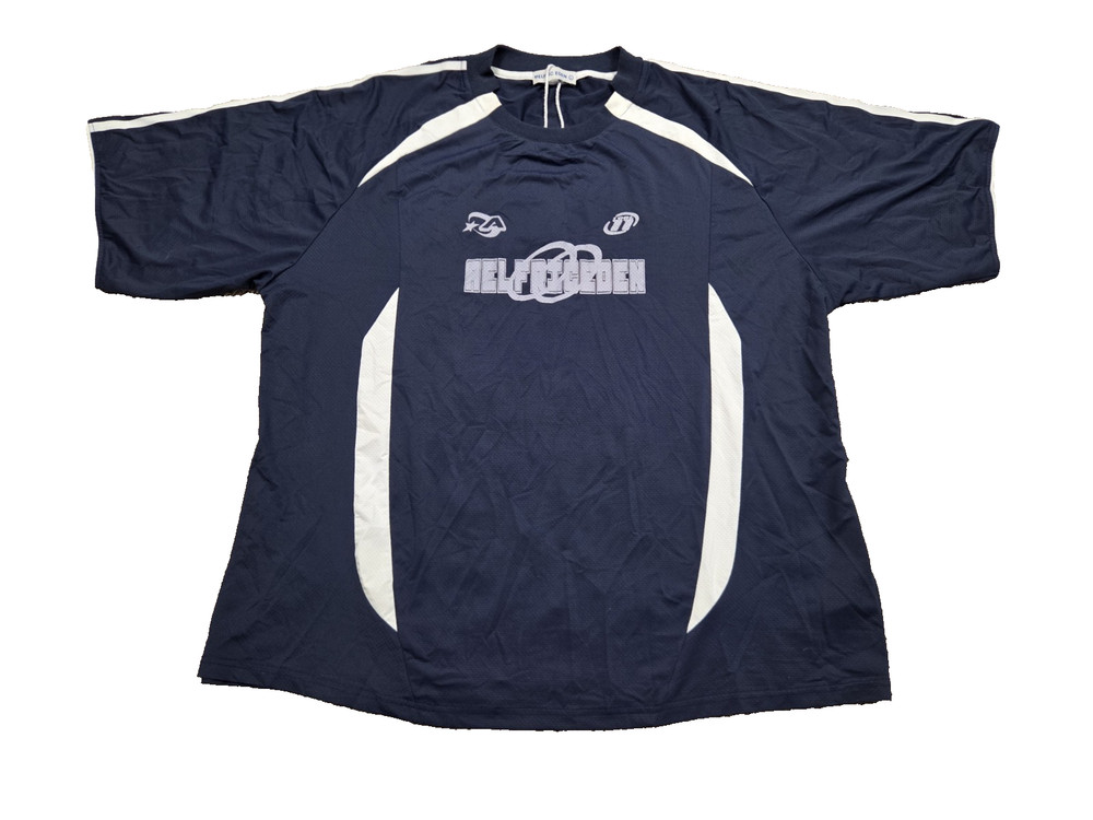 AELFRIC EDEN MEN (NWT) CONTRAST COLOR STRIPE SOCCER JERSEY SHIRT SZ L BLUE/WHITE