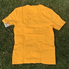 Champion T-Shirt Script Logo Embroidered Spell Out | Yellow — Men’s Size Medium