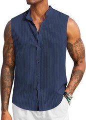 Mens Sleeveless Summer Shirts Beach Tank Tops Button Up Tank Shirt for Vacation