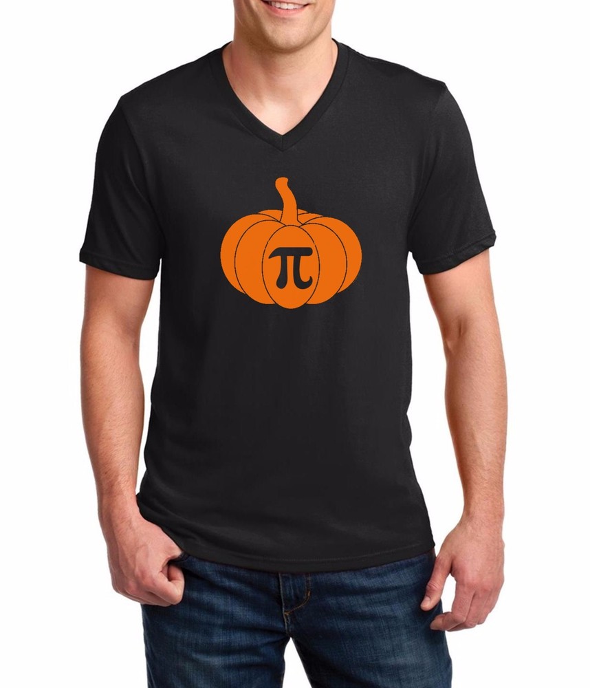 Men’s V-neck Pumpkin Pi T Shirt Math Geeks Funny Halloween Tee Thanksgiving Pie