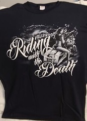 SKELETON SEXY WOMAN MOTORCYCLE BIKER RIDING WITH DEATH HOLLYWOOD T-SHIRT SHIRT