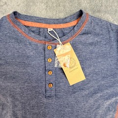 Sailwind Mens Henley Shirt Small Blue Heathered Orange Stitch Long Sleeve New