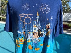 Disney 50 Years celebration Mickey Mouse Goofy T shirt men Blue 2X/3X Colorblock