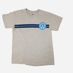 VW Volkswagen T-Shirt Tan Retro Logo Racing Stripes Graphic Tee [M]