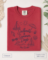Sailboats & Summer Days Comfort Colors Tee, Nautical Coastal Shirt
