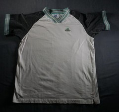 Adidas Shirt Mens Medium Gray Colorblock V Neck Raglan Striped Collar Tee