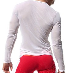 Sexy Men New Sports Long Sleeve Shirt See-Through Mesh WORKOUT Top M~XL