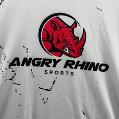 Angry Rhino Sports Mens T-Shirt Medium Grey Black Red Graphic Athletic Gym Tee
